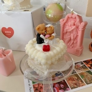웨딩 곰돌이 케이크 캔들 결혼선물