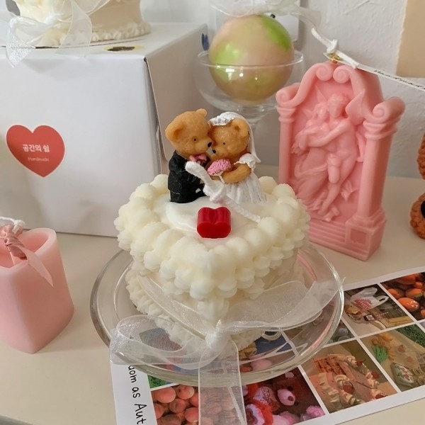 뮤직브로샵,웨딩 곰돌이 케이크 캔들 결혼선물