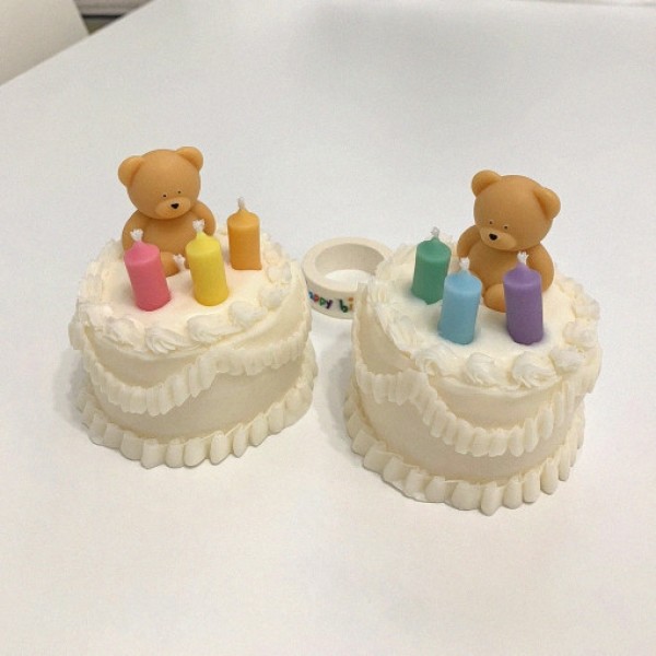 뮤직브로샵,(무료선물포장)곰돌이 케이크 캔들 생일 선물+생일 카드