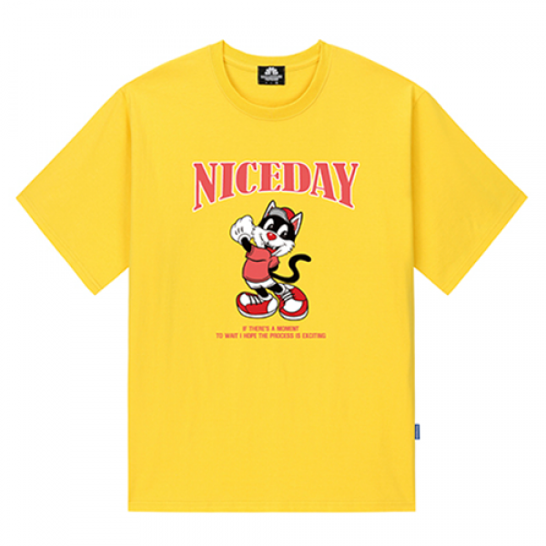 뮤직브로샵,NICEDAY PINK CAT GRAPHIC 티셔츠 - 8컬러