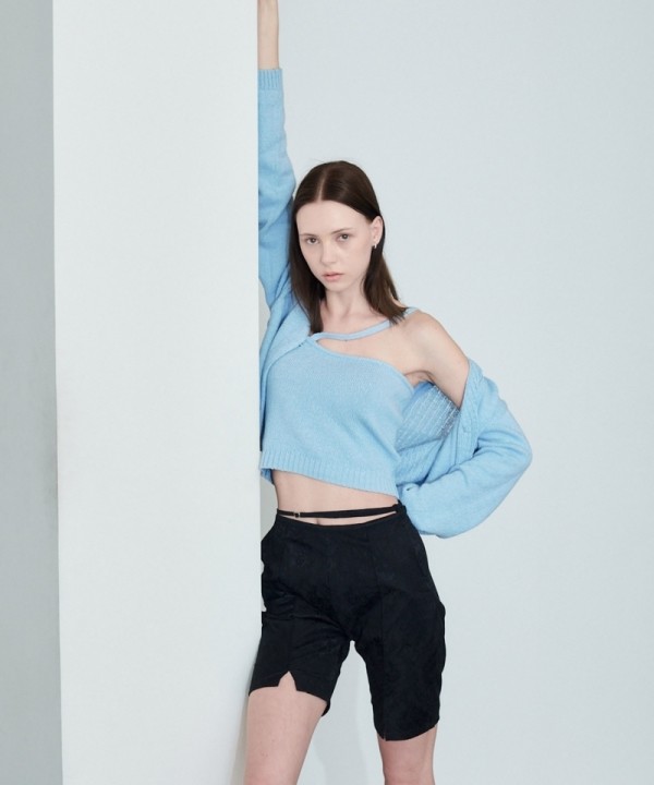 뮤직브로샵,Blue Crop Knit Top