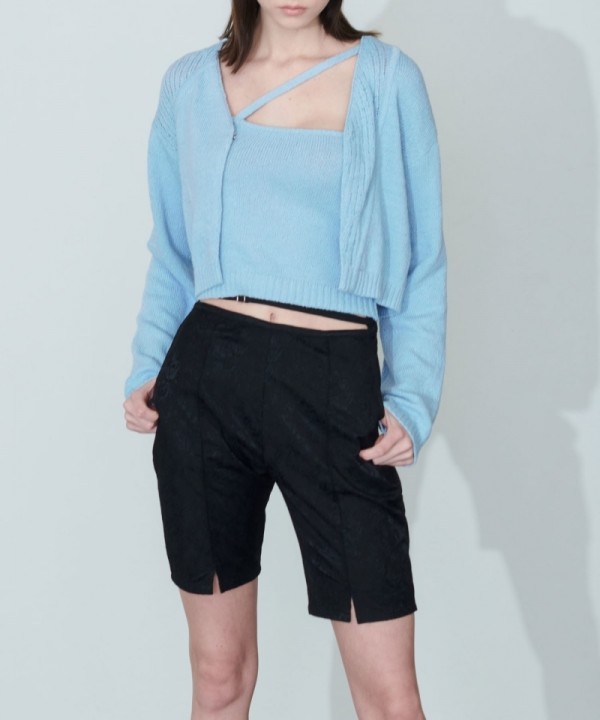 뮤직브로샵,Jacquard Strap Belted Shorts