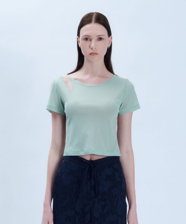 뮤직브로샵,Mint Green Cut Out T-shirt