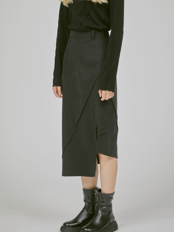 뮤직브로샵,Black Patch Slit Skirt