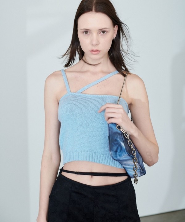 뮤직브로샵,Blue Crop Knit Top