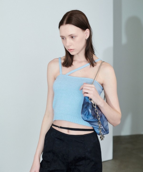 뮤직브로샵,Blue Crop Knit Top